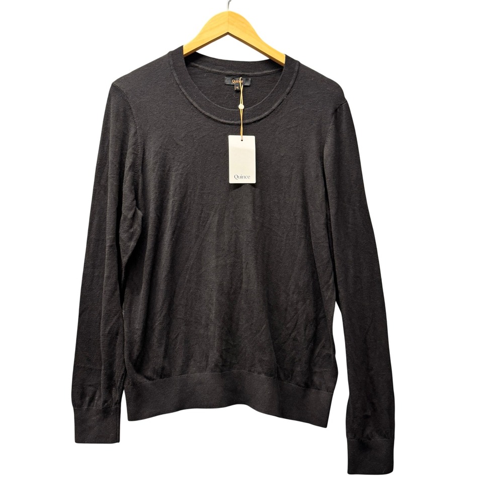 Quince Sweater Womens XL Lightweight Cotton Cashmere Crew Black Pullover NEW